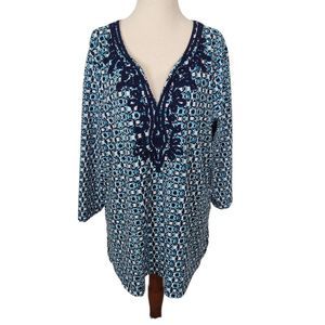 Pappagallo Blue Embroidered Boho Top Large